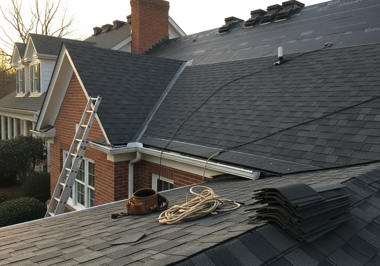 New GAF Timberline HD architectural shingles installed on colonial home roof in Ashburn