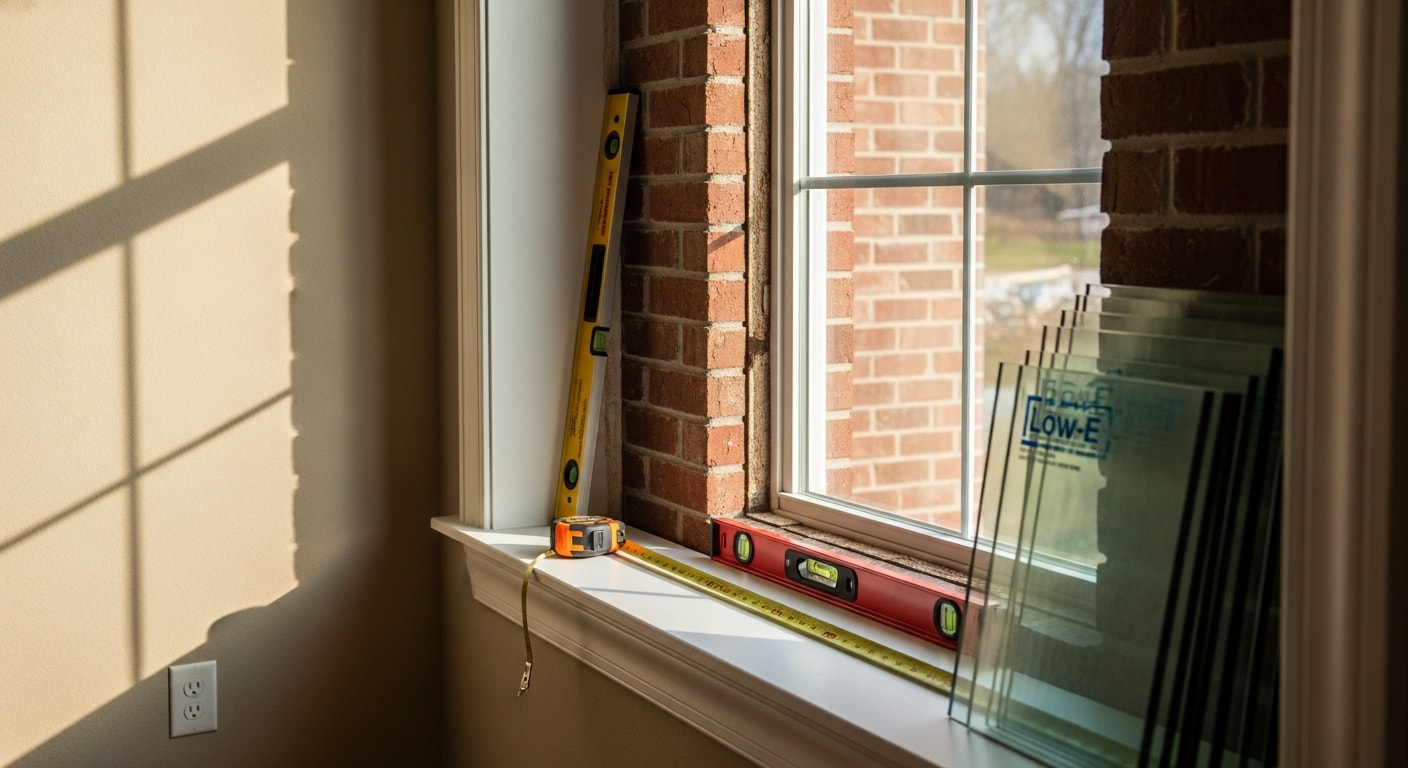 A custom bay window installed on a colonial-style home in Ashburn, VA, featuring multi-pane glass and a painted frame that matches the home's exterior trim. The window extends outward from the living room wall, letting in natural light across a wide interior seating area.